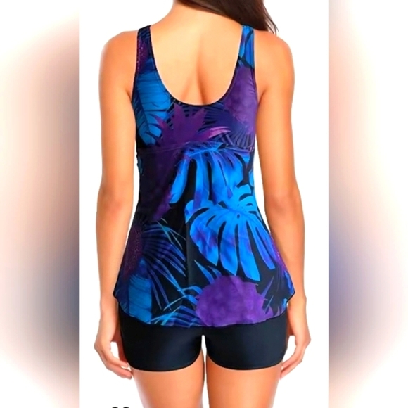 Retro Floral 2-Piece Tankini Top With Boy Short Bottoms – Size Small – NWOT - Picture 2 of 4